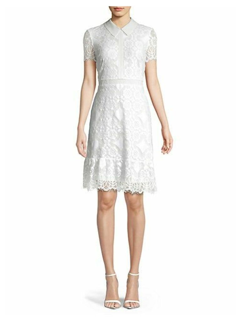 Short-Sleeve Lace Collared Dress