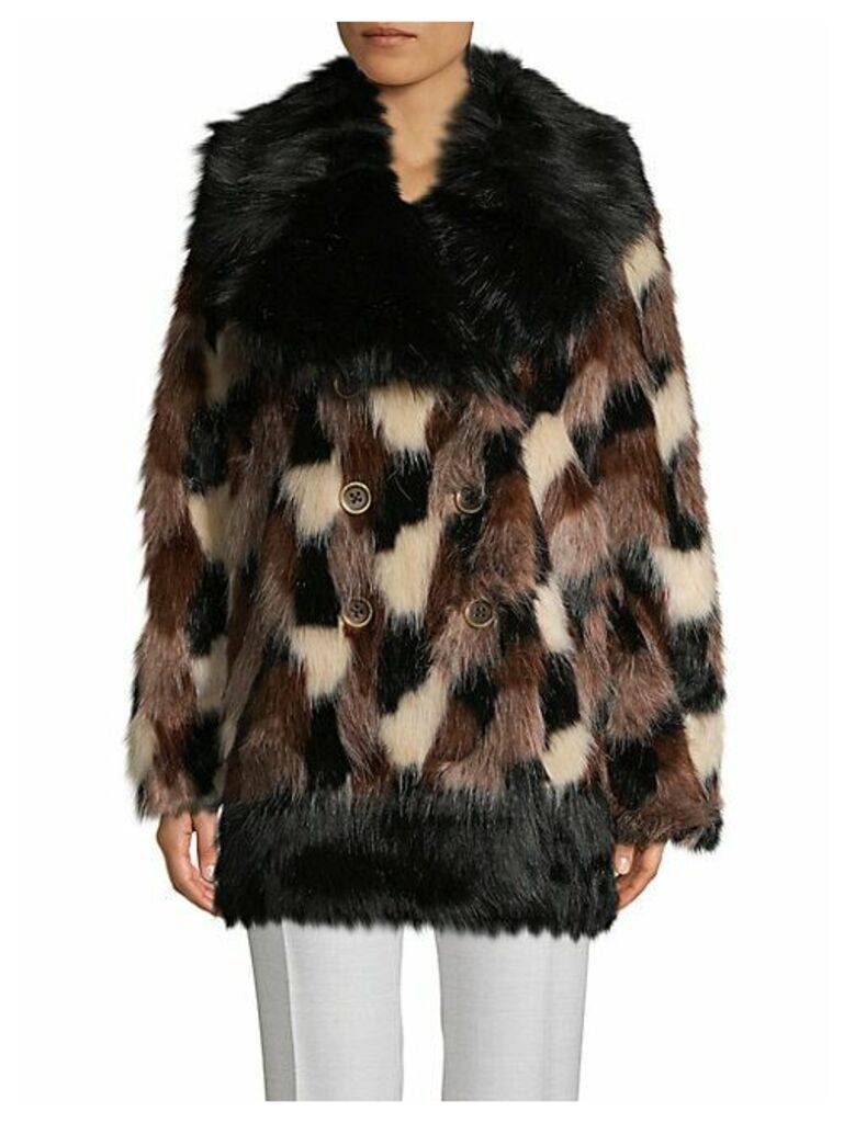 Double-Breasted Faux Fur Coat