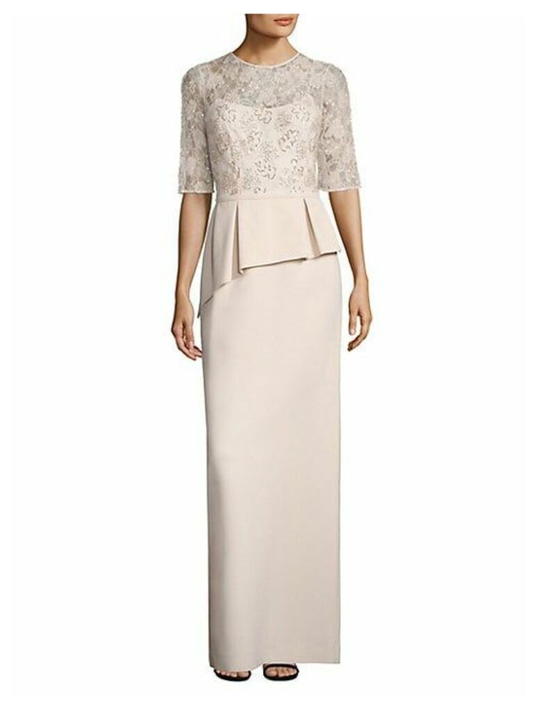 Embellished Lace Peplum Gown