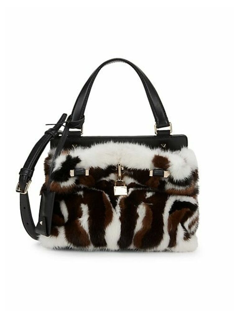 Small Mink Fur & Leather Top Handle Bag