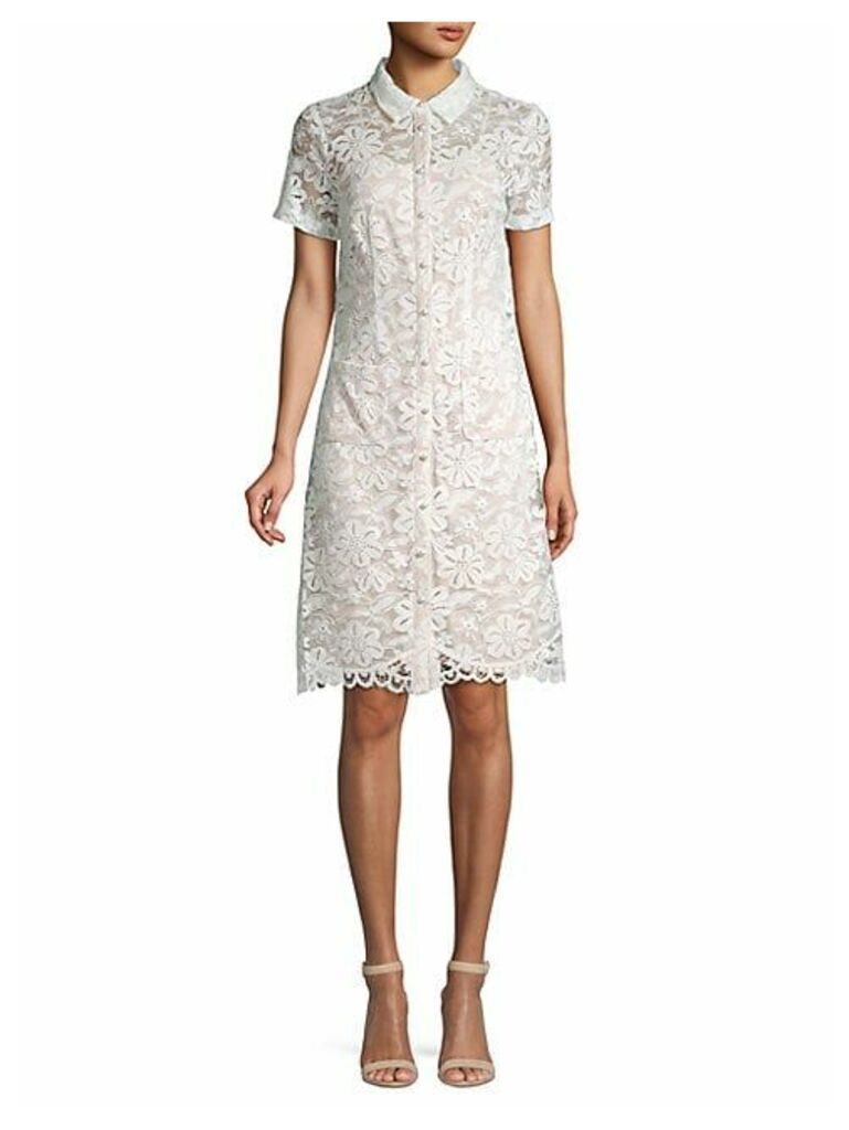 Short-Sleeve Lace Button-Front Dress