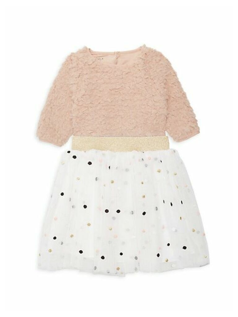 Little Girl's 2-Piece Faux Fur Top & Embellished Printed Skirt Set