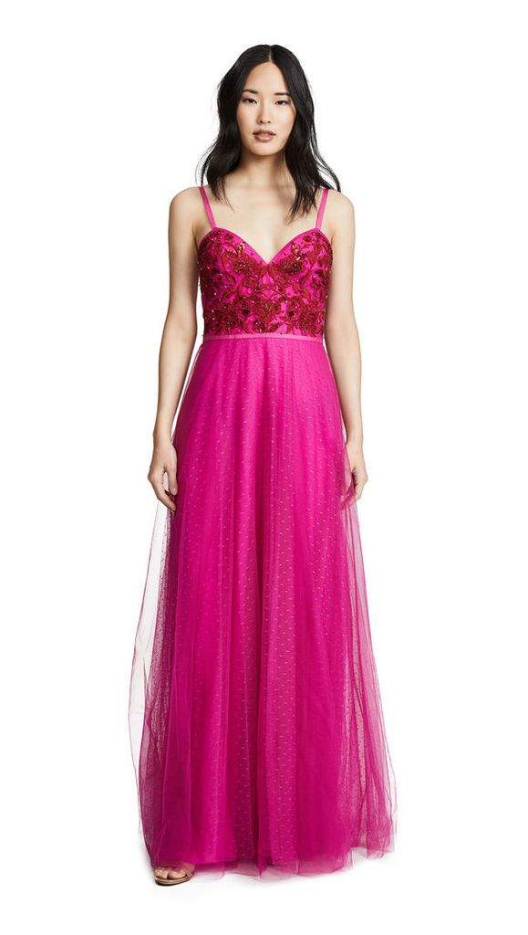 Marchesa Notte Strapless Beaded Embroidered Gown