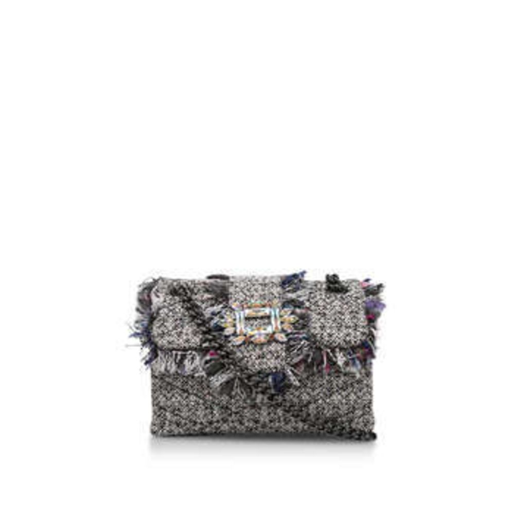 Mini Tweed Mayfair Bag - Grey Embellished Tweed Mini Shoulder Bag