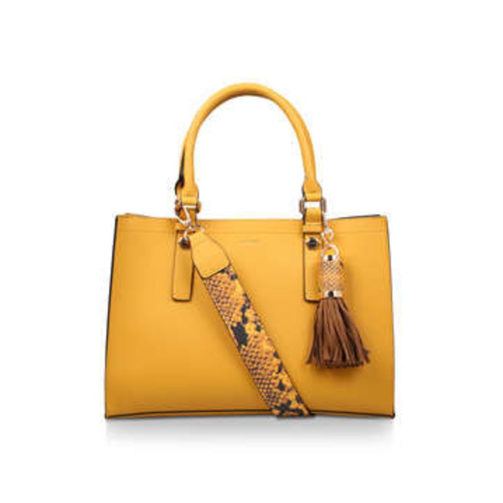 Aldo Zenawien - Mustard Yellow Tote Bag With Detachable Snake Print Strap