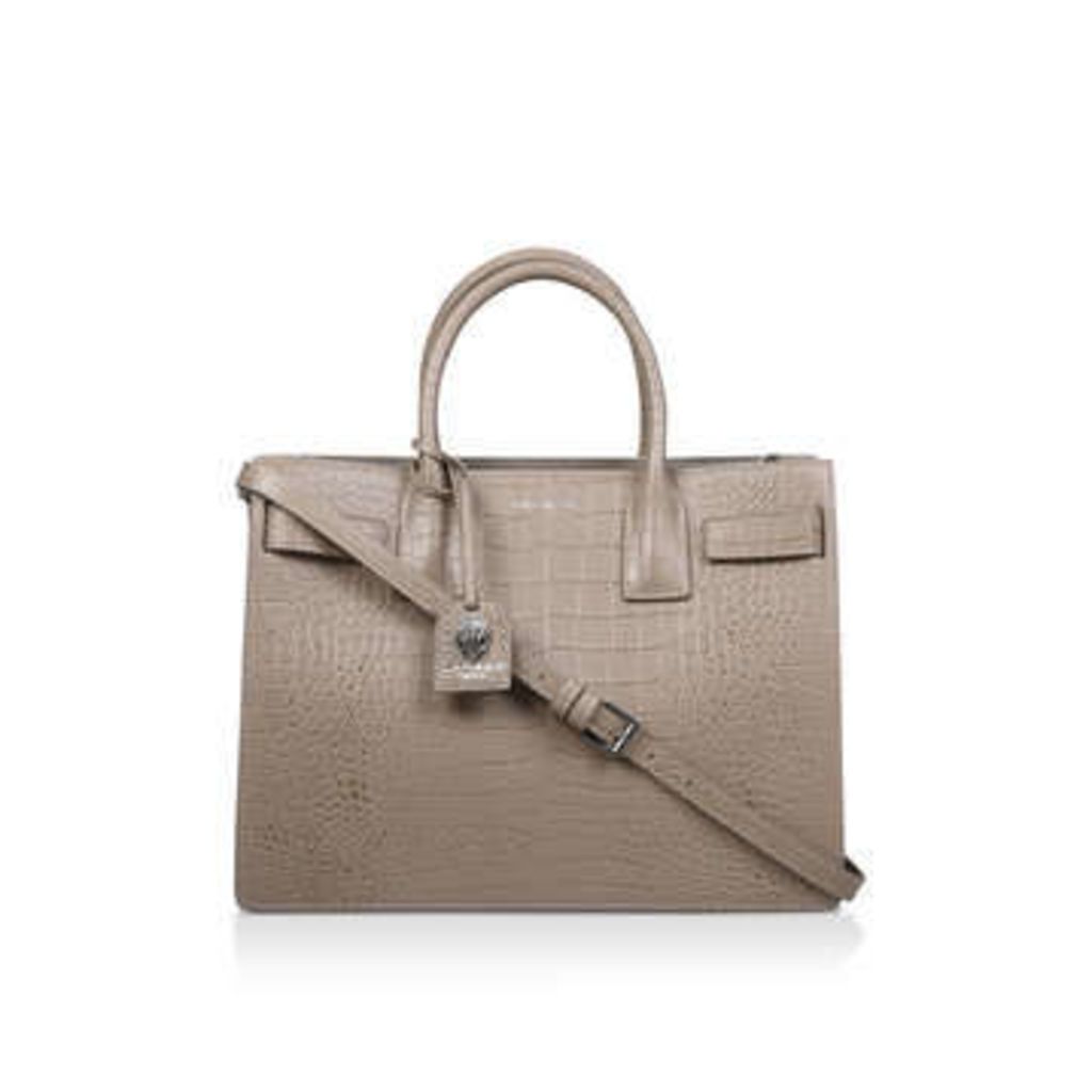 Kurt Geiger London Shoreditch Tote - Taupe Leather Structured Tote Bag