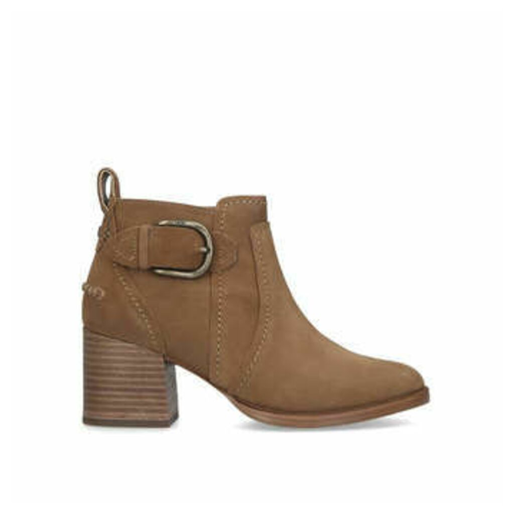 Ugg Leahy - Tan Suede Ankle Boot With Contrast Block Heel
