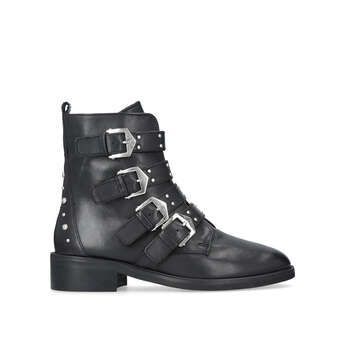 Scant - Black Leather Buckle Ankle Boots