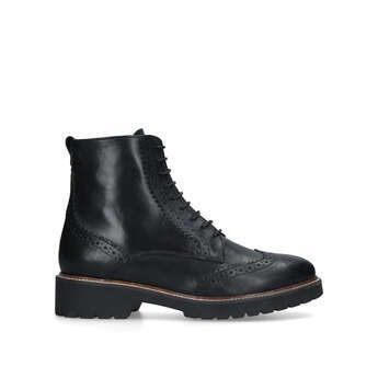 Snail - Black Leather Flat Lace Up Brogue Boots