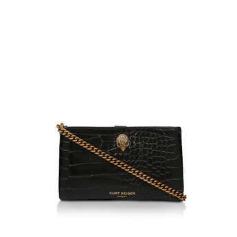Eagle Pouch With Chain - Black Croc Effect Cross Body Bag