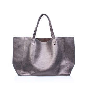 Violet Horizontal Tote - Silver Leather Tote Bag