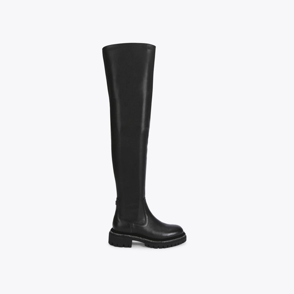 Women's Knee High Boot Black Leather Dazzle High