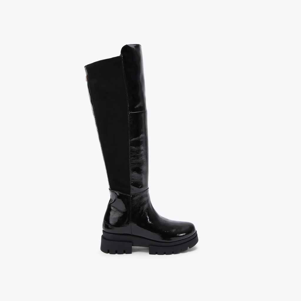 Women's Knee Boot Black Patent Leather Run 50/50