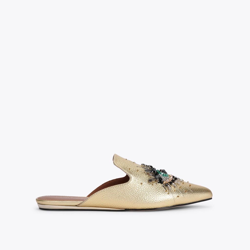 Women's Mules Gold Leather Olive Eye