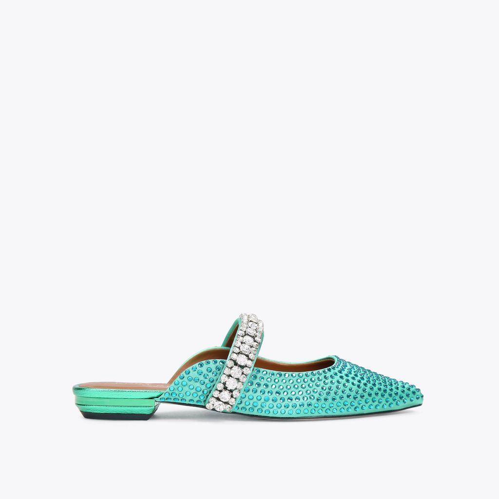 Women's Flats Teal Fabric Princely Crystals