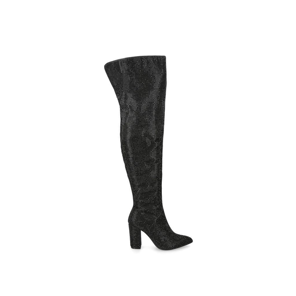 Women's Boots Black Crystal Shine Over The Knee