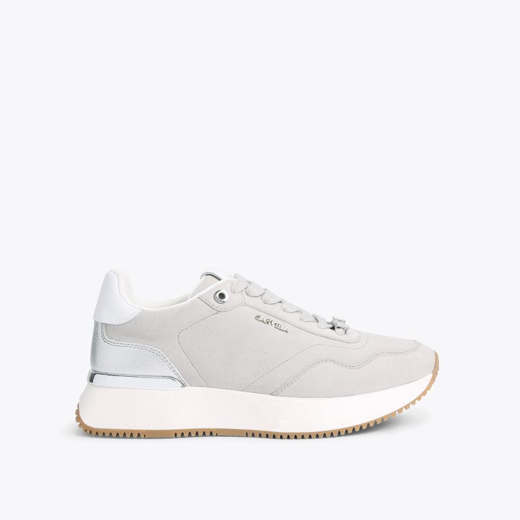 Women's Trainers White Grey Leather Suede Flare