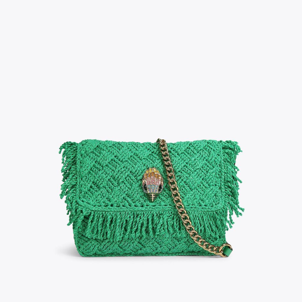 Women's Shoulder Bag Green Crochet Fringe