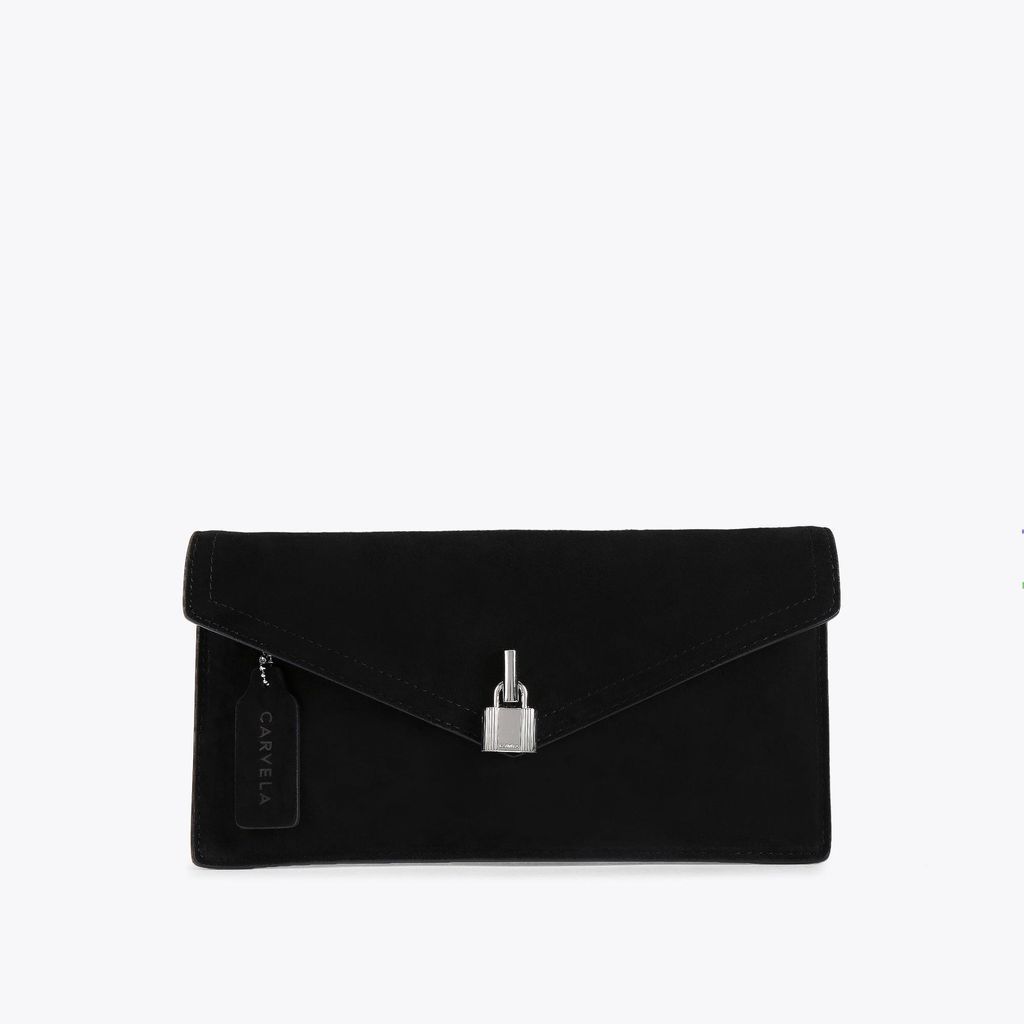 Women's Clutch Bag Black Suede Leather Vanity