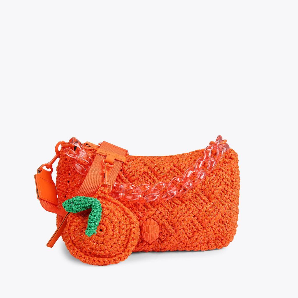Women's Cross Body Bag Orange Crochet Multi