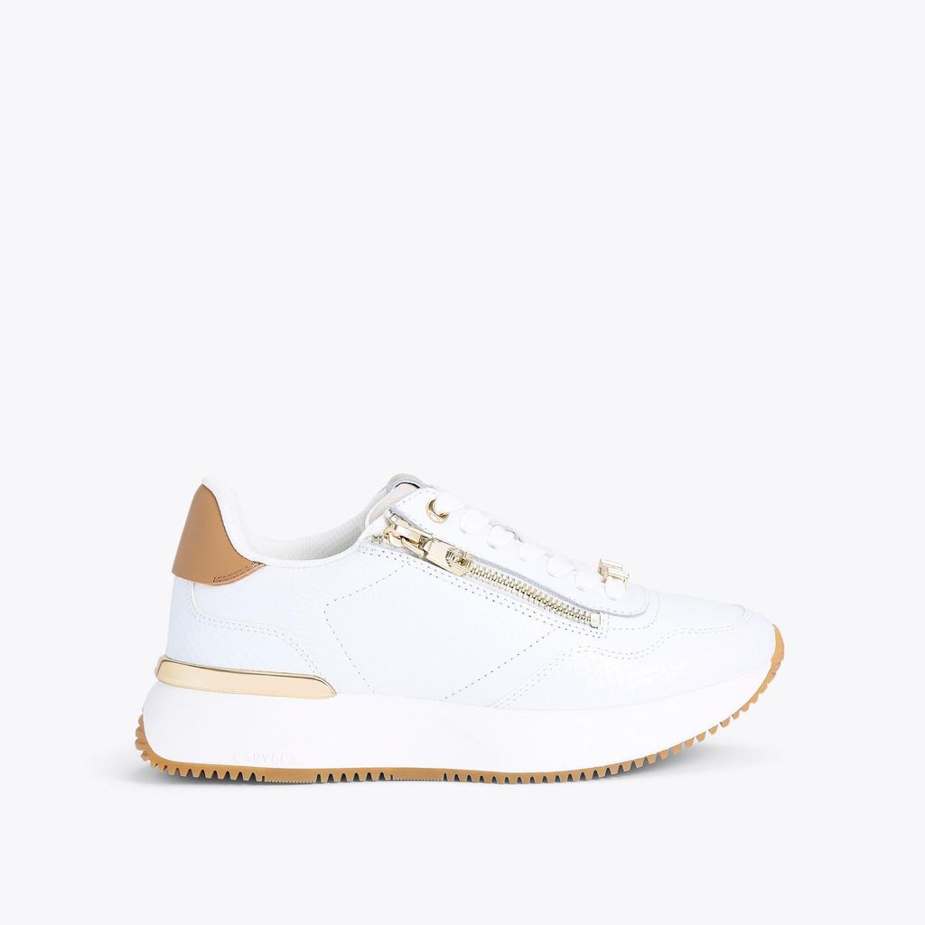 Women's Trainers White Leather Flare Zip