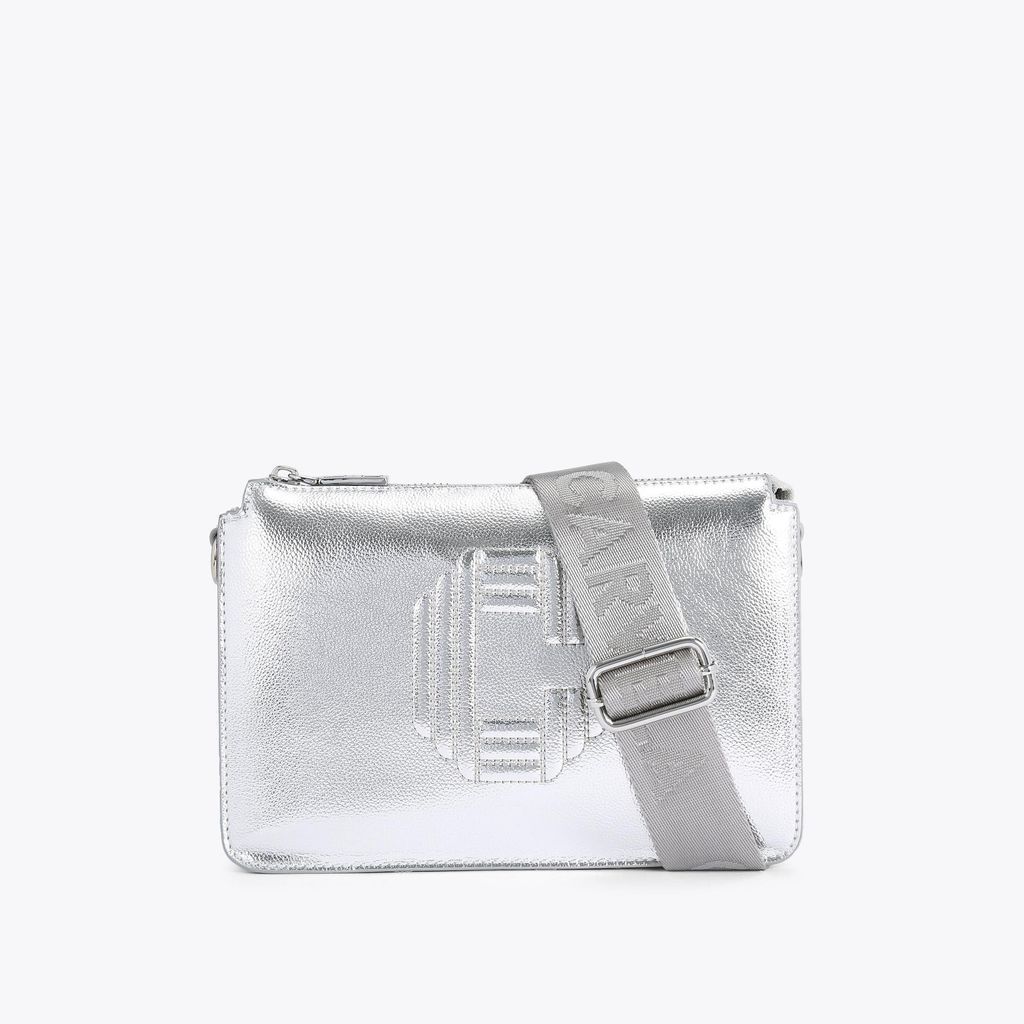 Women's Cross Body Bag Silver Synthetic Icon Triple