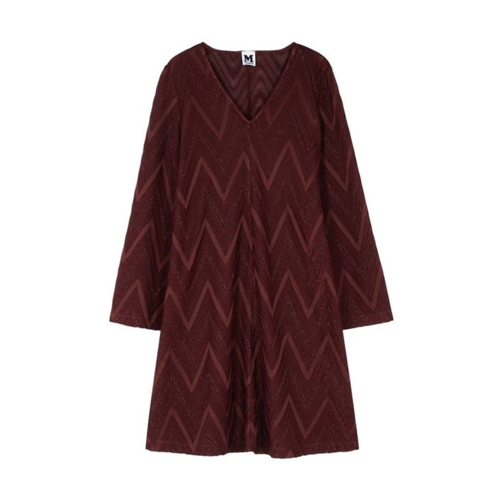 M Missoni Bordeaux Zigzag Metallic-knit Dress