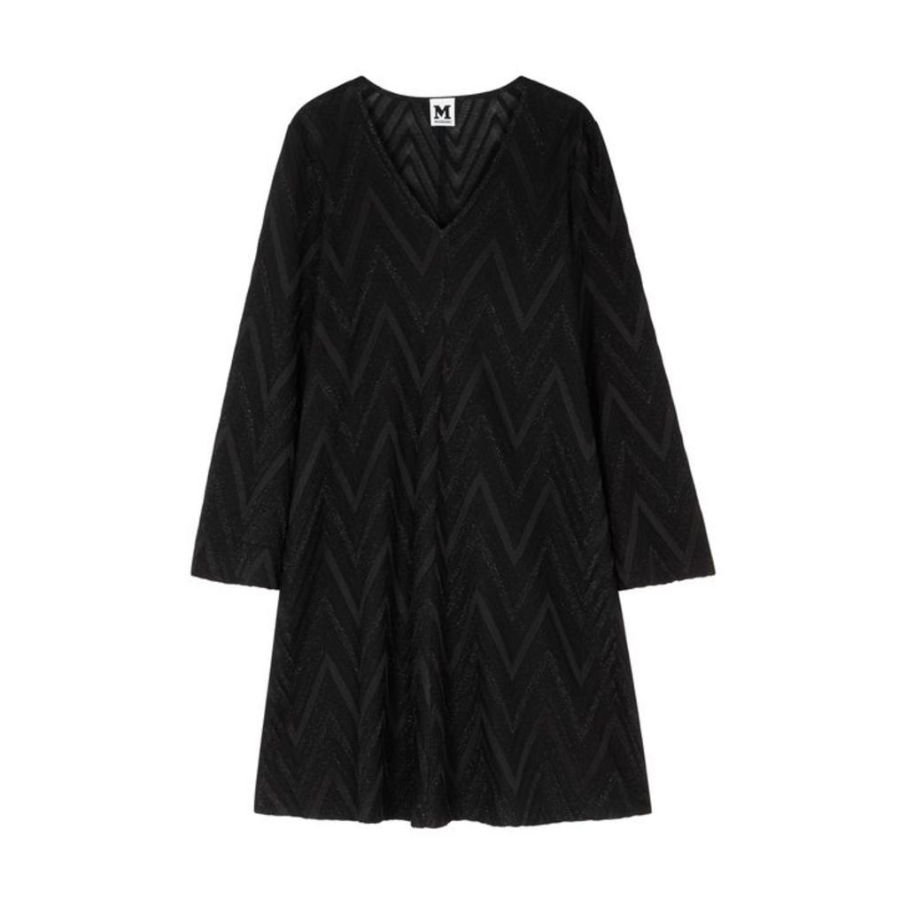 M Missoni Black Zigzag Metallic-knit Dress