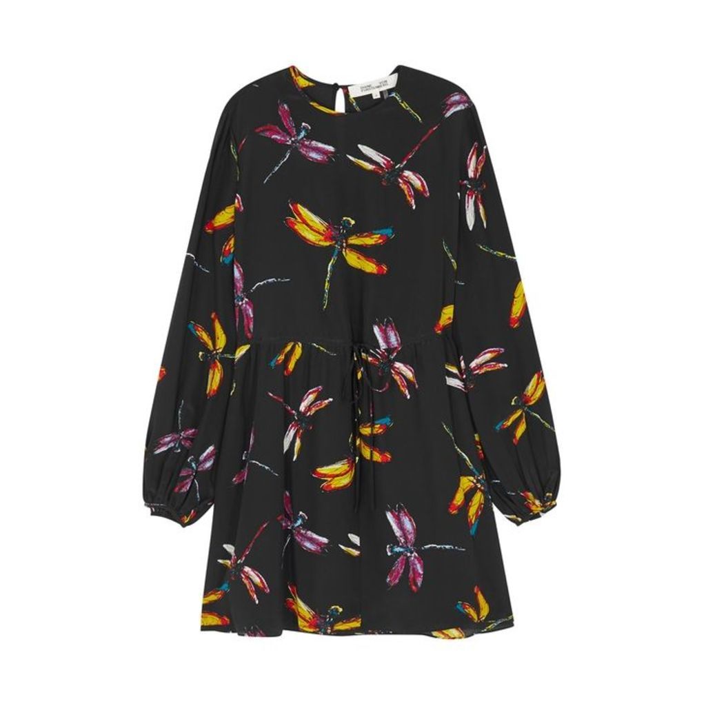 Diane Von Furstenberg Cara Black Printed Silk Dress