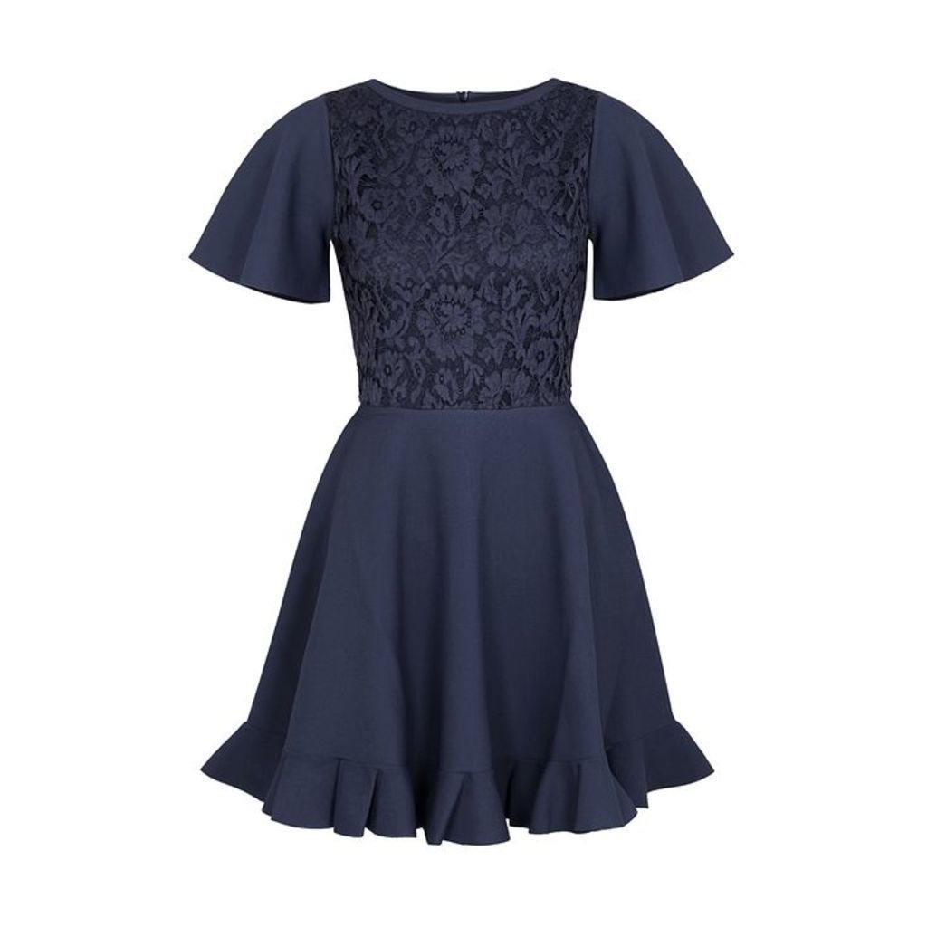 Valentino Navy Lace And Jersey Dress