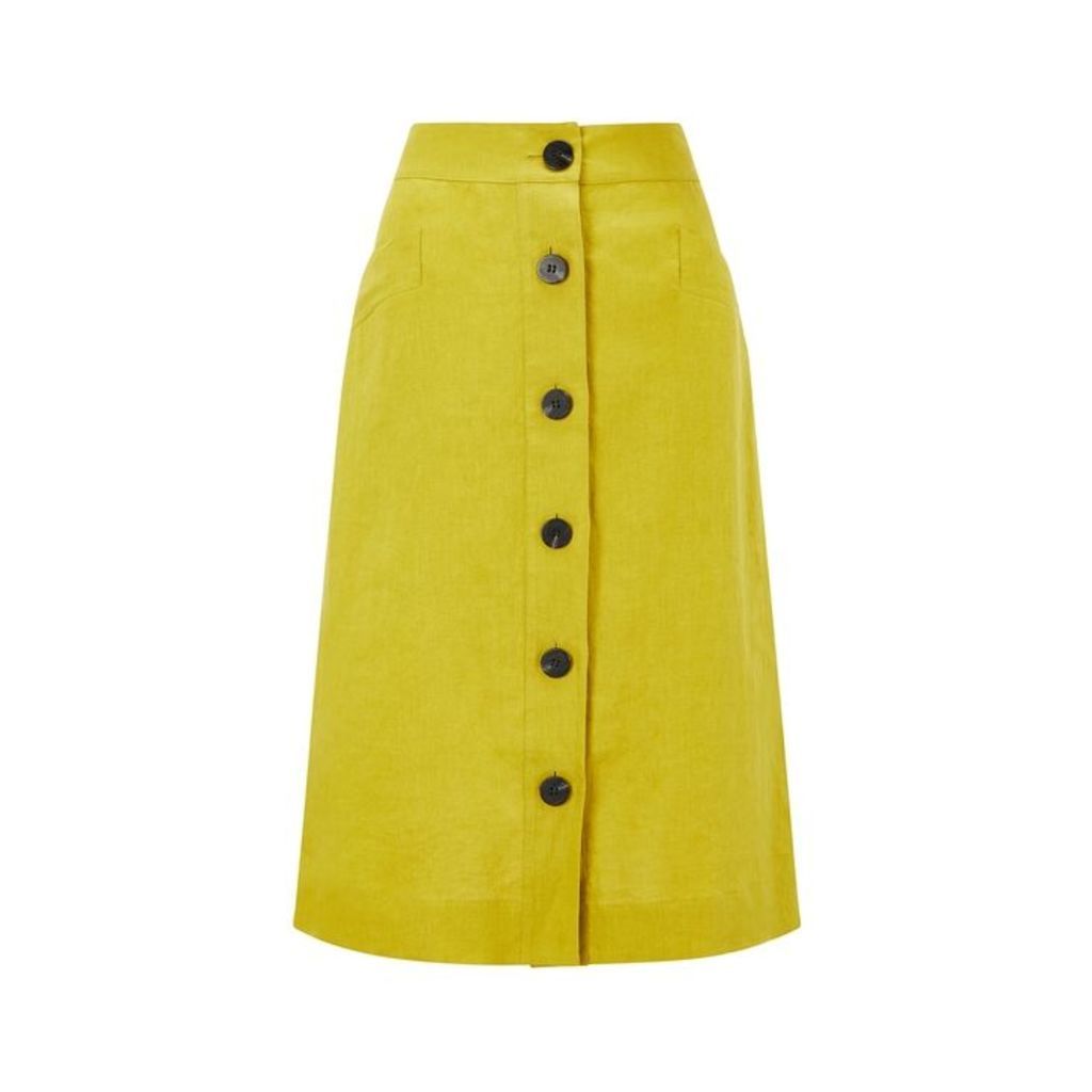 Jigsaw Button Through Linen Skirt