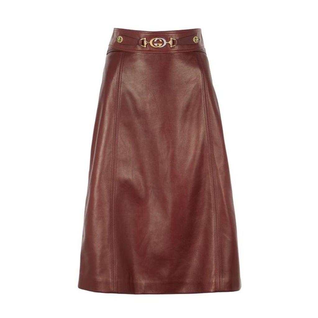 Gucci Burgundy Leather Midi Skirt