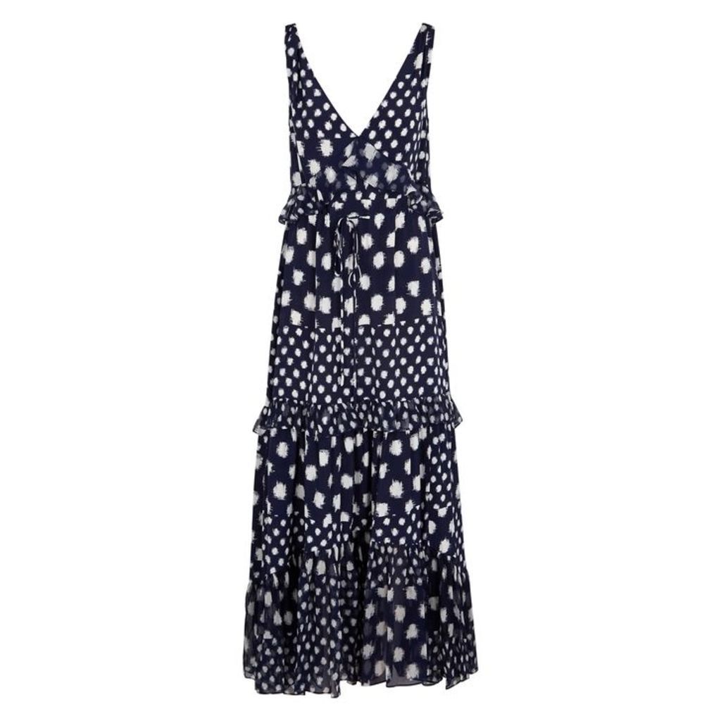Diane Von Furstenberg Misha Navy Ruffled Silk Maxi Dress