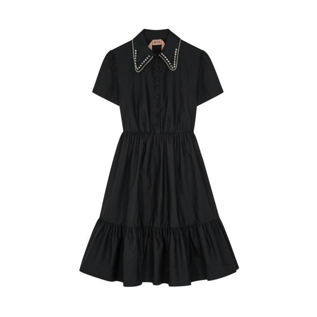 No.21 Black Embellished Cotton Midi Dress
