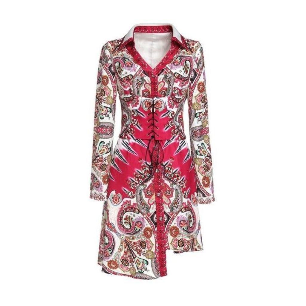 Comino Couture Paisley For Days - Hot Pink Shirt Dress With Corset Belt