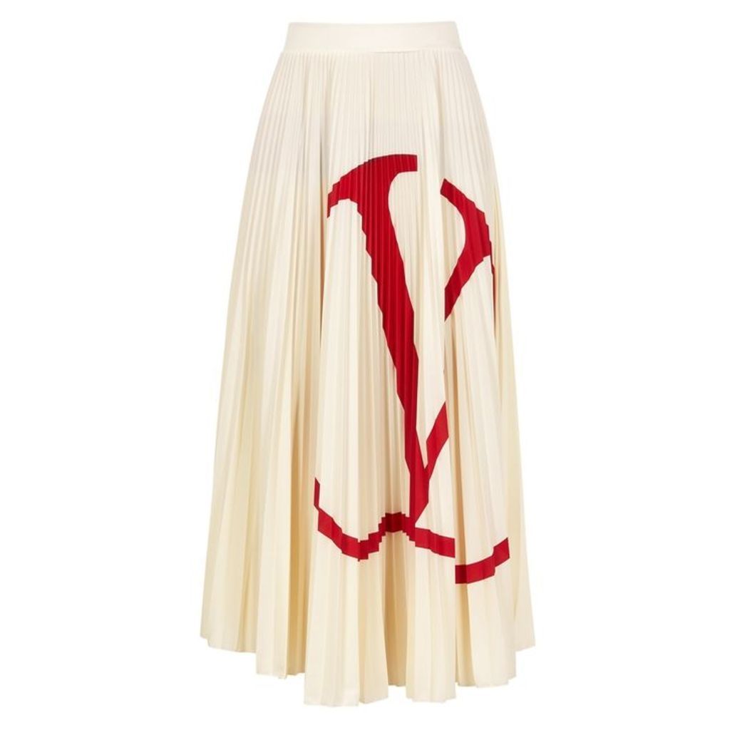 Valentino Cream Logo-print Jersey Midi Skirt