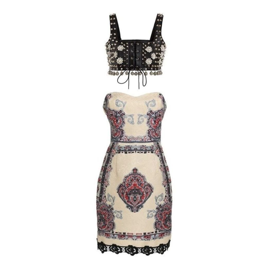 Comino Couture London Warrior Embellished Studded Bralette Dress