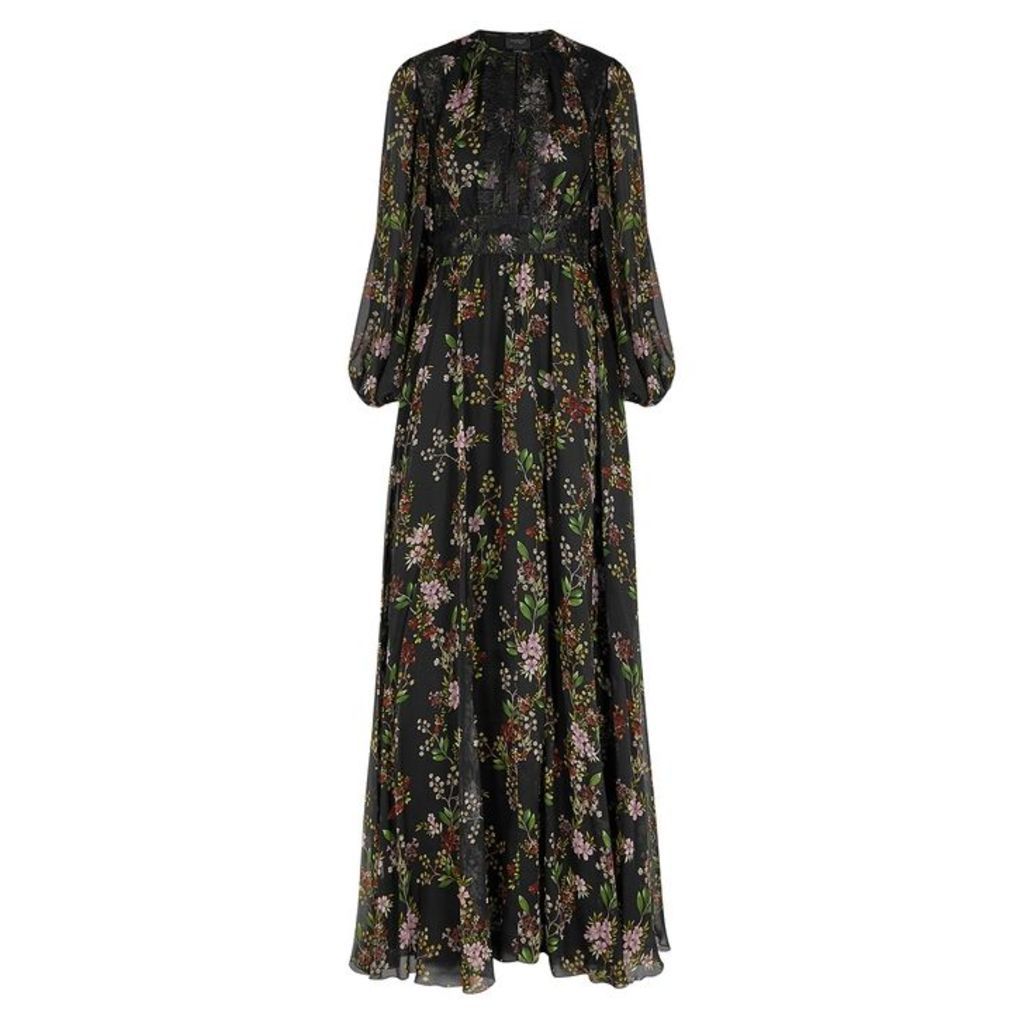 Giambattista Valli Black Floral-print Silk-chiffon Maxi Dress