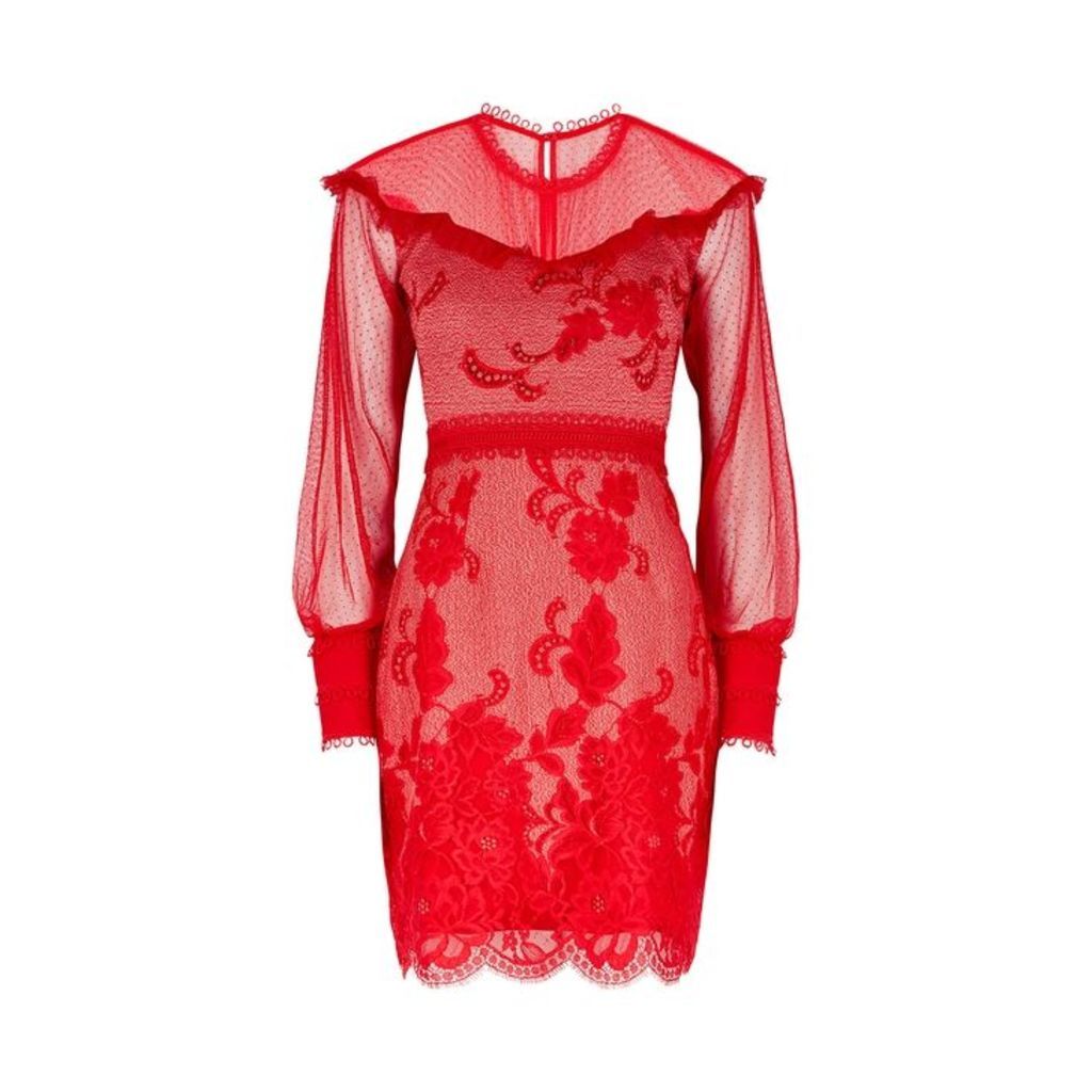 THREE FLOOR Cologne Red Lace Insert Mini Dress