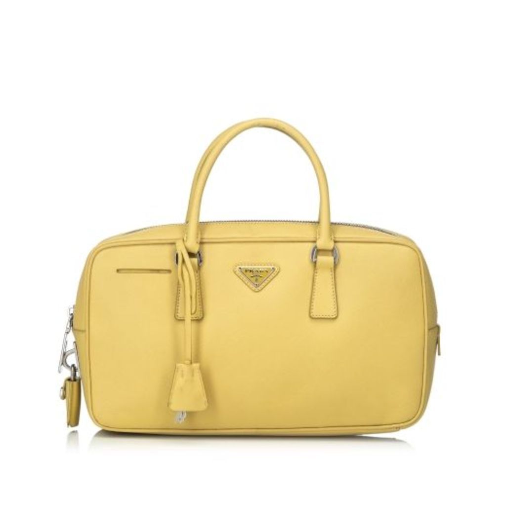 Prada Yellow Saffiano Leather Bauletto Handbag