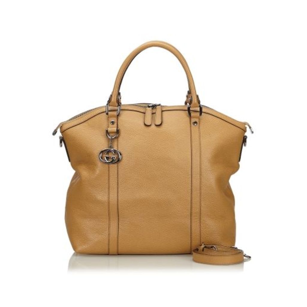 Gucci Brown Dome Large Convertible Gg Charm Tan Leather Tote