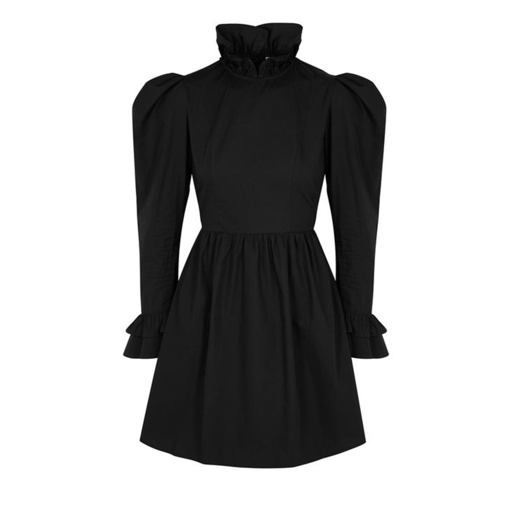 BATSHEVA Black Ruffle-trimmed Cotton Mini Dress