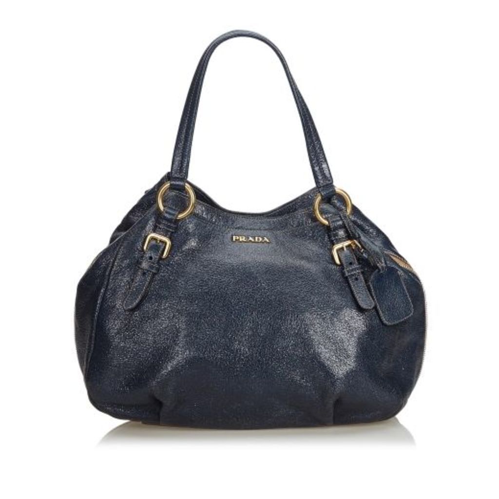 Prada Blue Metallic Leather Cervo Hobo Bag
