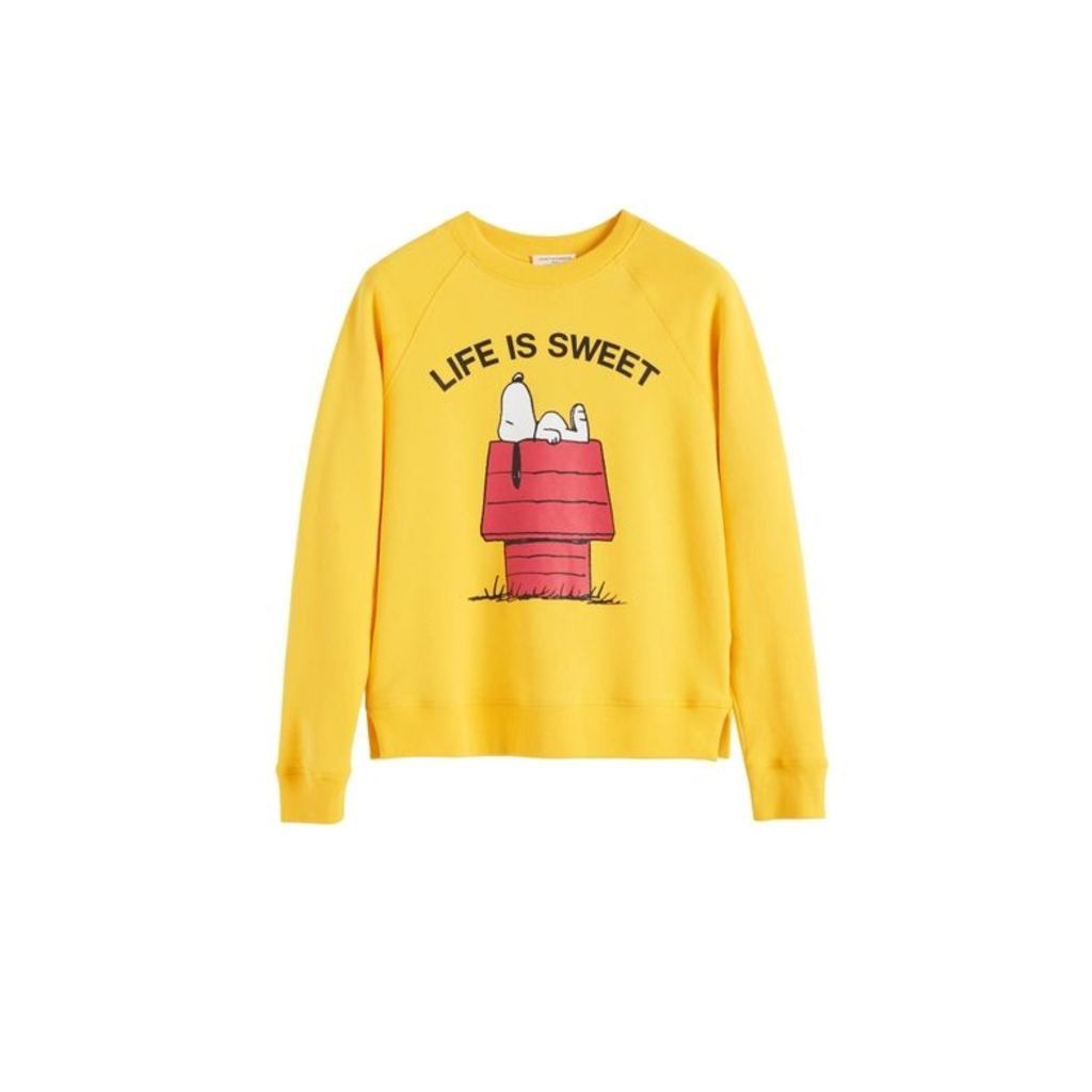 Chinti & Parker Yellow Snoopy Life Is Sweet Cotton Sweatshirt