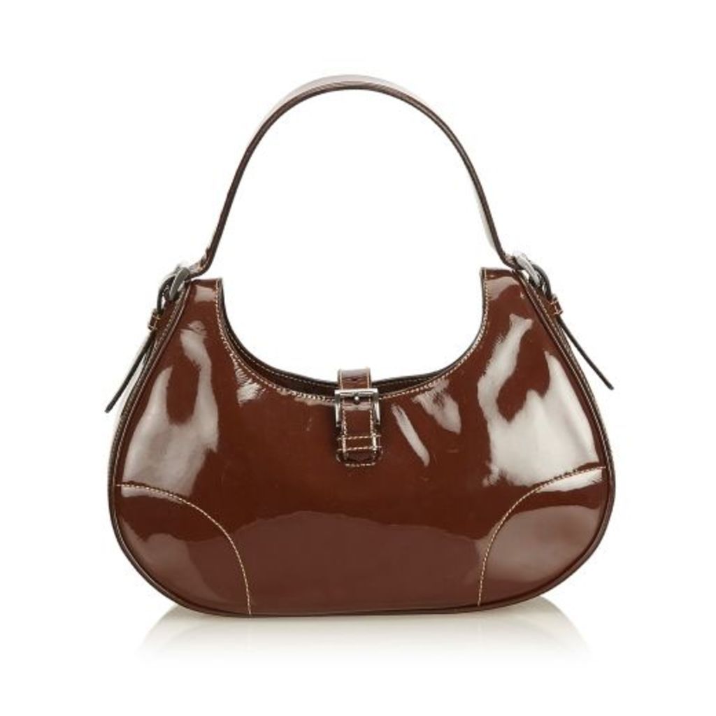 Prada Brown Patent Leather Hobo Bag