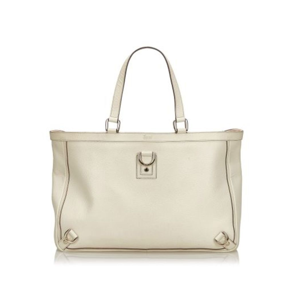 Gucci White Leather Abbey D-ring Tote