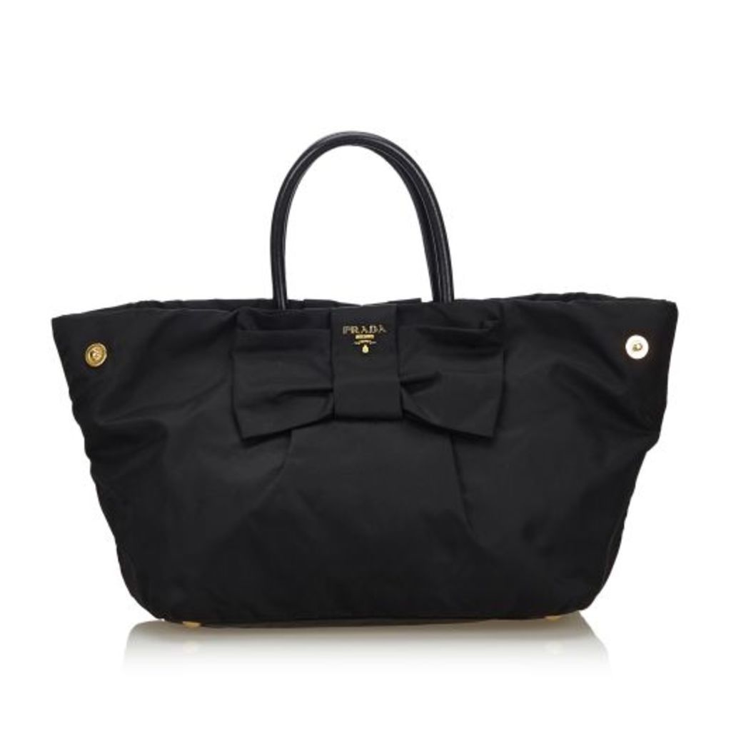 Prada Black Nylon Fiocco Bow Tote Bag