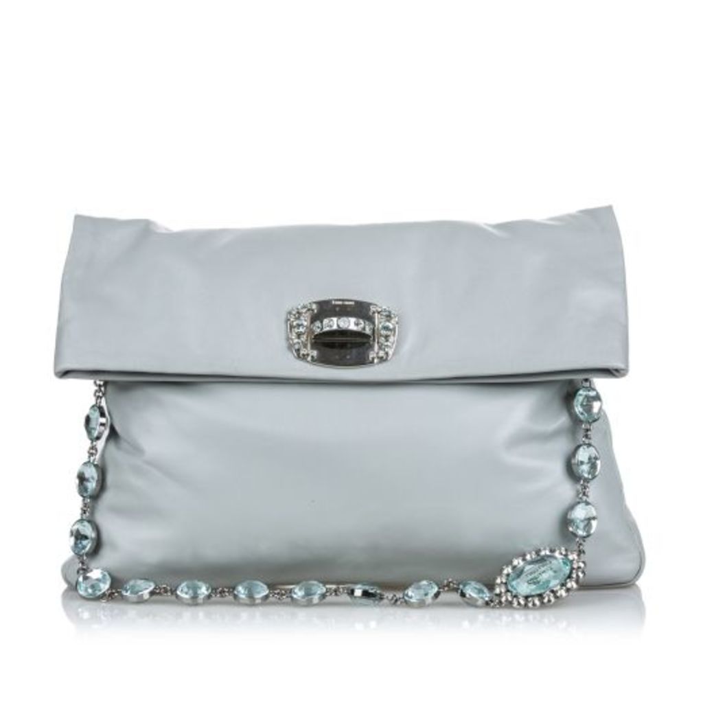 Miu Miu Gray Leather Crystal Shoulder Bag