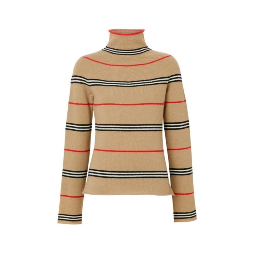 Burberry Icon Stripe Cashmere Turtleneck Sweater