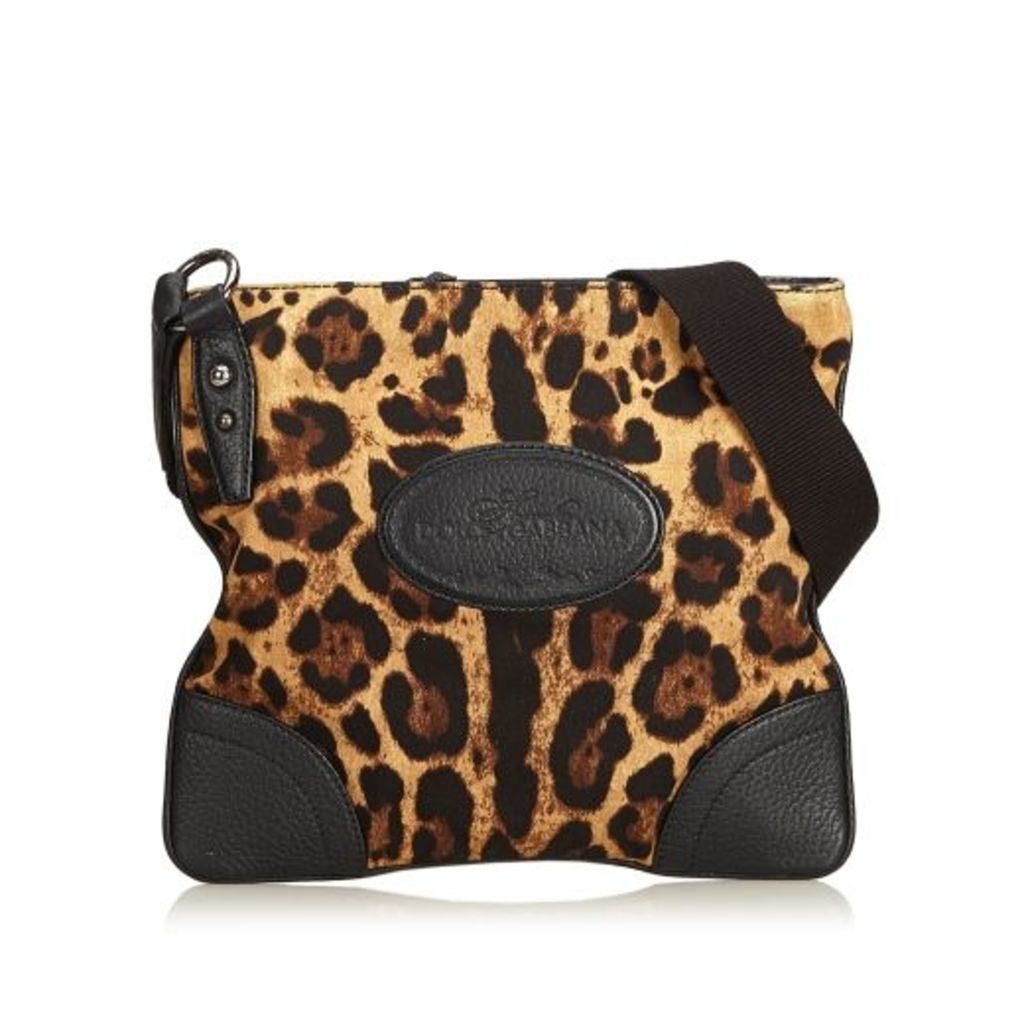 Dolce & Gabbana Brown Leopard Printed Cotton Crossbody Bag